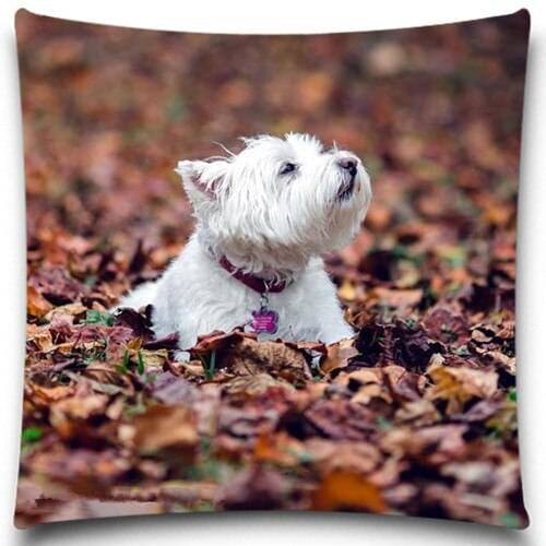 A dog standing in the leaves Decorative Throw Pillows Case Cotton Polyester for Sofa Car Cotton Cushion Cover 5 size