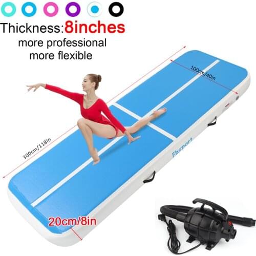 Gymnastics Air track Skyblue 3m*1m*0.2m Inflatable Air Track Tumbling Gymnastic Mat Floor Home Training with pump 20cm Thick