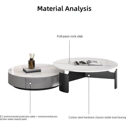 Rock plate coffee table TV cabinet combination small living room home small coffee table simple modern luxury round coffee table