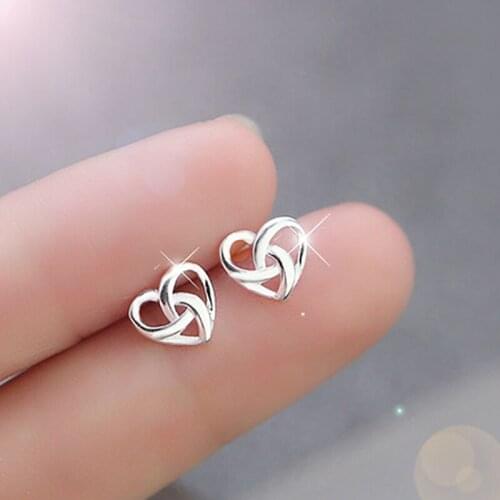 1Pair Small Heart Knot Earrings Silver Plated Simple Elegant Girls Earrings For Woman Jewlery Valentines Day Birthday Gift