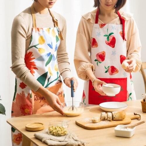 MDZF Fashion Flowers Cotton Linen Apron Kitchen Cleaning Apron Breathable Adult Cooking Baking Aprons Adjustable With Pockets