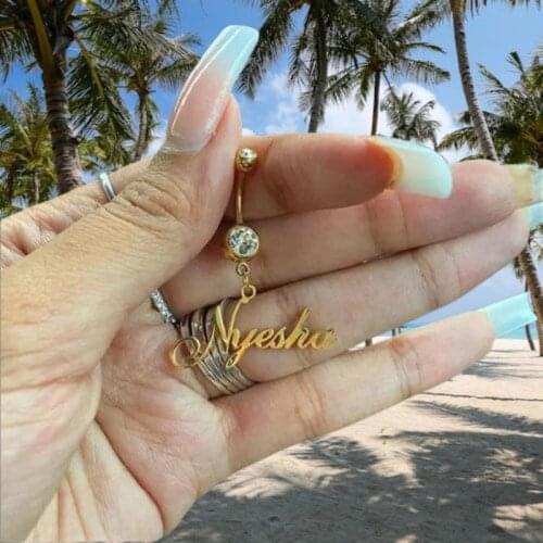 New Fashion Custom Names Numbers Sexy Piercing Navel Nail Body Jewelry Pendant Round Crystal Belly Button Rings for Women Girls