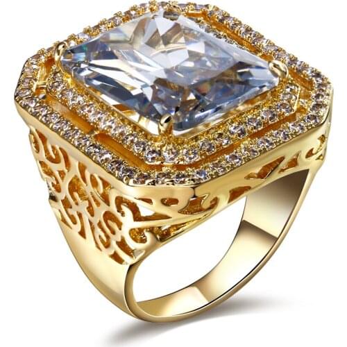 New Engagement ring Made with simulated cubic zirconia Lead Free Gold Color big Copper ring Full size