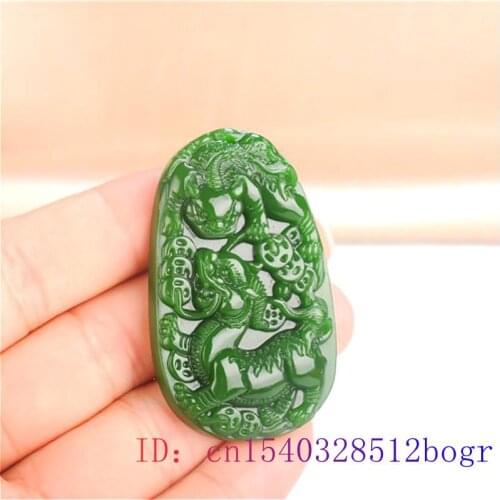 Green Jade Qilin Pendant Chinese Jadeite Gifts Amulet Charm Jewelry Natural Carved Dragon Women Necklace Fashion Dragon