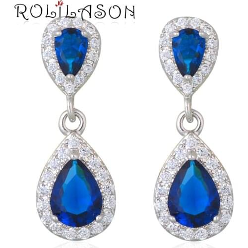 Silver color filled Water Drop Design Permanent Dark Blue goodwill Zirconia Fashion Jewelry Stud Earrings JE1073
