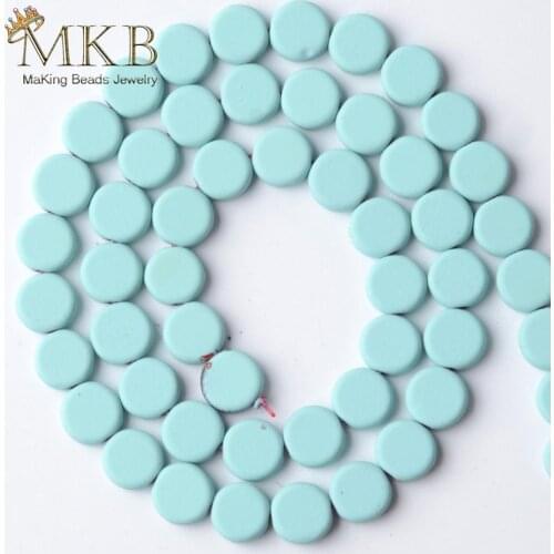 Natural Stone Light Blue Hematite Stone Rubber Matte Round Cake Beads For Jewelry Making 8mm Space Loose Beads Diy Bracelet 15"