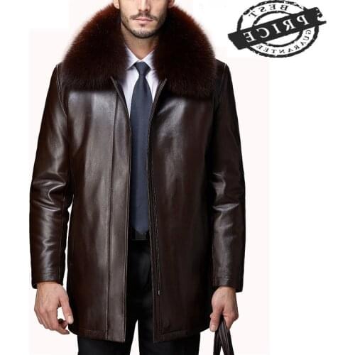 TcyeekWinter Leather Jacket Men Real Mink Fur Coat Mens Genuine Sheepskin Leather Jacket Fox Rabbit Fur Collar Plus Size 606aZ