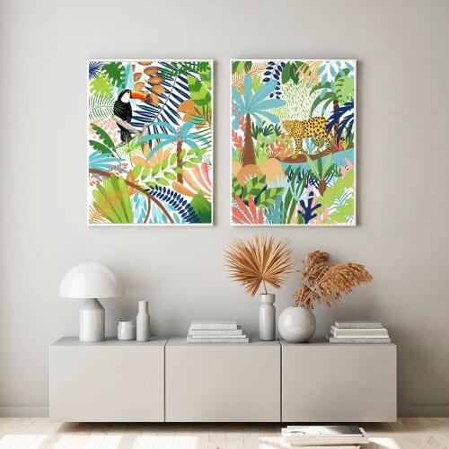 Tropical Leopard Parrot Jungle Nordic Posters and Prints Rainforest Wall Art Nursery Canvas Painting Pictures for Living Room