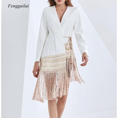 2021 Spring and Autumn New Ladies Long Coat Asymmetric Embroidered Tassel Ladies Jacket Office Work Outerwear Coat