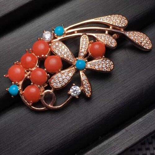 Natural red coral Elegant grace Sweet clusters brooch Pendant natural gemstone brooch S925 silver women girl gift fine jewelry