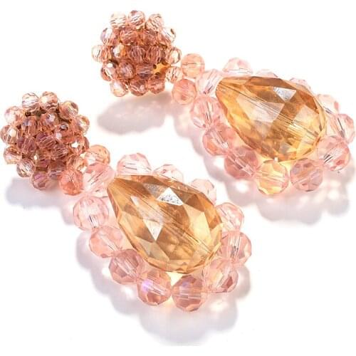 AENSOA Big Flower Full Rhinestone Drop Earrings For Women Fashion Water Drop Personality Exaggerated Earrings Party Jewerly