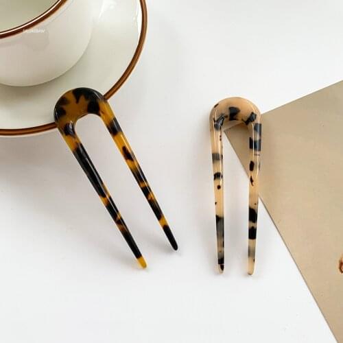 Japan Hair Sticks Women Hairpin Simplicity Elegant U-shaped Leopard Print Hair Sticks Hairpins Girls Hair Clips Hair Accessories