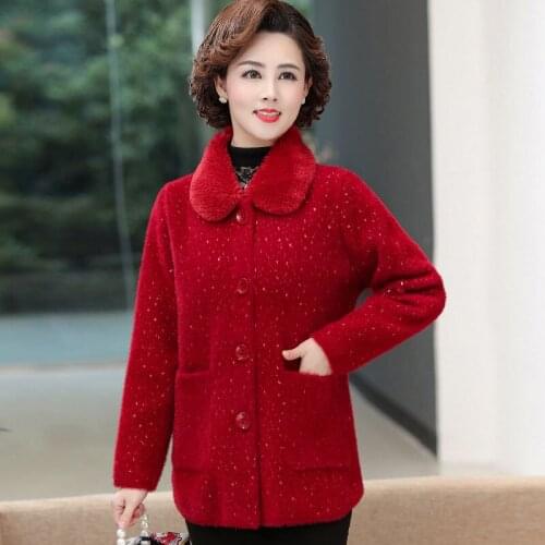 Women 2021 Autumn Winter New Fashion Mink Velvet Coats Female Thick Warm Cardigan Jackets Ladies Middle-aged Loose Outwears W583