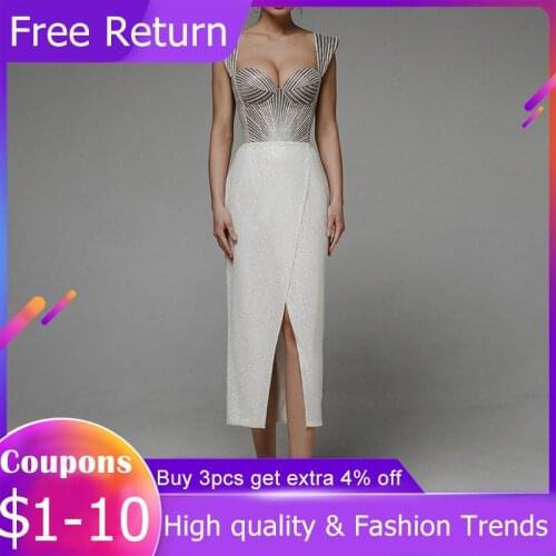 2021 Spring Autumn New Fashion Temperament Grace Simplicity Western Style Women Dress High Waist Split Fork Sequins Sleeveless