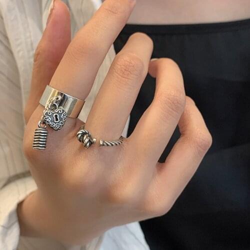New Fashion 925 Sterling Silver Retro Love Heart Lock Key Ladies Party Ring Wholesale Jewelry For Women Christmas Gift