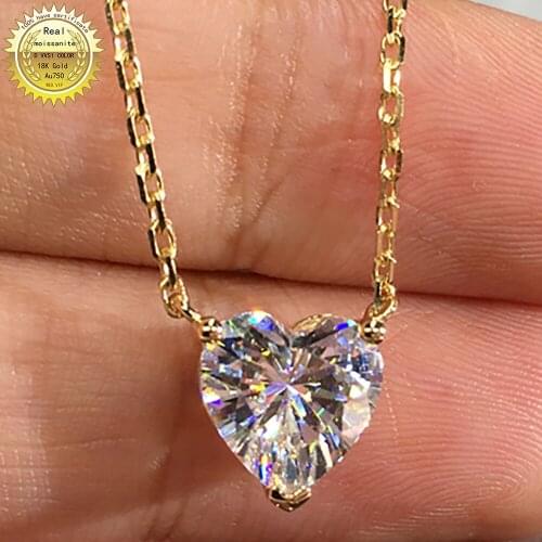 10K Gold Women Pendant Necklaces Moissanite Diamonds Heart Elegant Wedding Party Engagement Anniversary Present Trendy