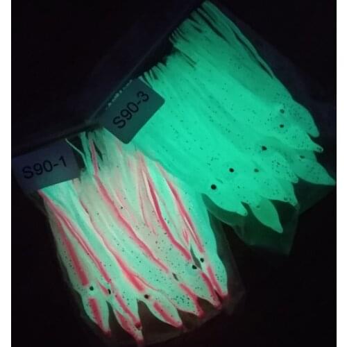 10pcs 75mm 90mm Rubber Squid Skirts Luminous Octopus Waved Hemlines Colorful Jigging Bait Soft Fishing Lures Sea Fishing Tackle