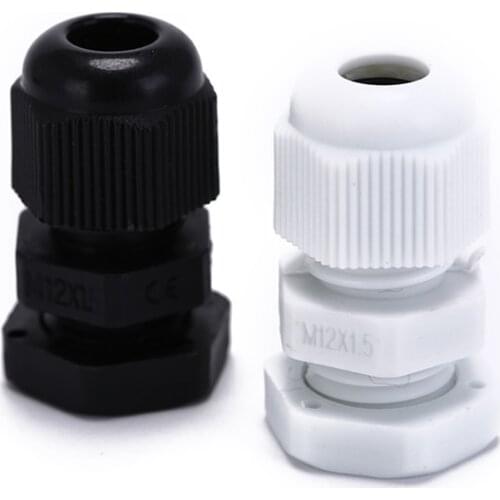 10pcs/lot IP68 M12 for 3mm-6.5mm Cable CE Waterproof Nylon Plastic Cable Gland Connector
