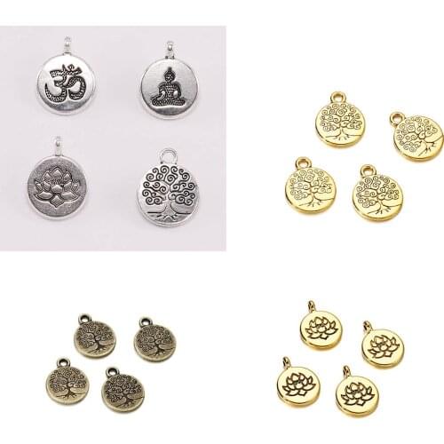 10Pcs/Lot Metal Antique Chakra Yoga OM Buddha Lotus Charm Pendants for DIY Bracelet Necklace Jewelry Making Findings Accessories