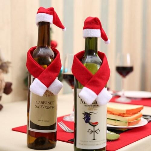 2pcs/set Christmas Wine Bottle Cover Drinks Bottle Santa Claus Hat Scarf for Merry Christmas Home Table Decor Christmas Gift