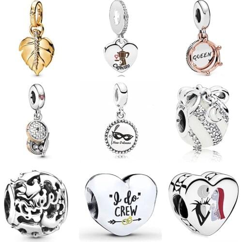 2019 NEW 100% 925 Sterling Silver Shine Shining Leaf Pendant Rose Gold Regal Queen Crown Hanging Charm Fit DIY Jewelry Set Gift