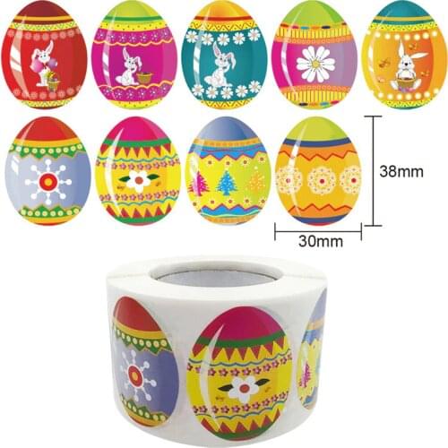 500 Pcs roll oval egg Easter sticker Cute Bunny Easter Stickers Seal Rewards Kids With Gift Stickers