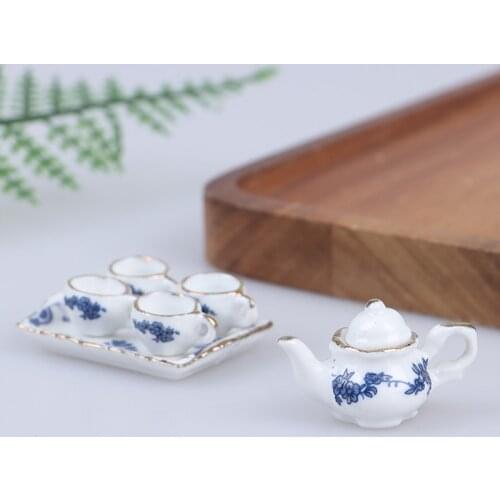 6Pcs/set Dollhouse Miniature Dining Ware Porcelain Tea Set Dish Cup -Flower Pattern