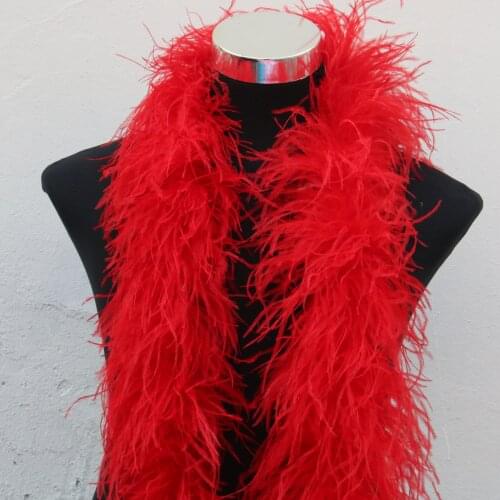 6 Layer 2 Meters Fluffy Red Ostrich Feather Boa Trims Skirt Party Costume Feathers For Crafts DIY Decorations Plumes