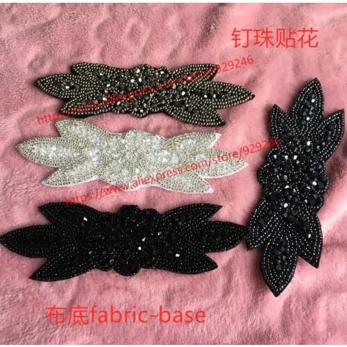 3pcs/lot fashion black grey blue white crystal beaded applique for garments accessory flower beads trims for hats bags clothing