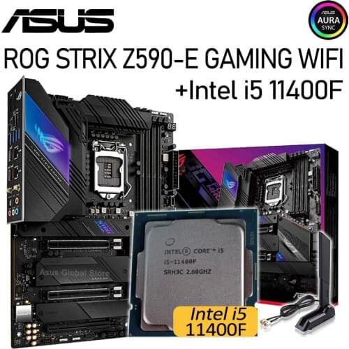 Asus LGA 1200 ROG STRIX Z590-E GAMING WIFI Z590 With Intel Core I5 11400F Motherboard Combo PCI-E 4.0 DDR4 128GB Placa-mãe New