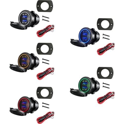 Automotive Dual USB Charger Socket Charge USB Outlet Power Adapter with Wires for Car Boat Marine Motorcycle ATV Truck