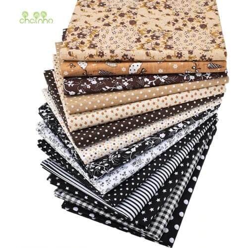Chainho,14pcs/Lot,Plain Thin Cotton Fabric,Coffee&Black Patchwork Clothes For DIY Quilting&Sewing Fat Quarters Material,50x50cm