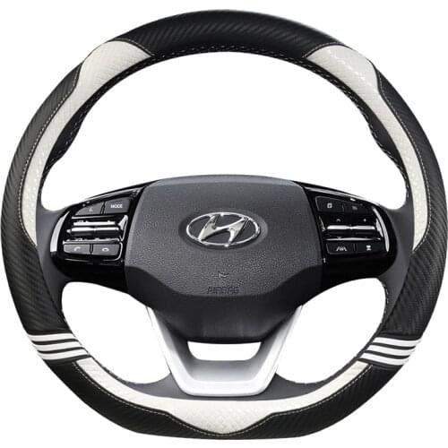 Car Steering Wheel Cover D Shape for Hyundai ioniq 2016 2017 2018 2019 2020 Leather Carbon Fiber Car Styling Auto Protector