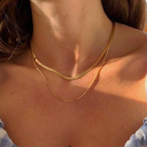 EN 2021 Trendy Street Style Minimalist Double Layers Gold Color Snake Chain Choker Necklaces For Women Jewelry Accessories Gifts