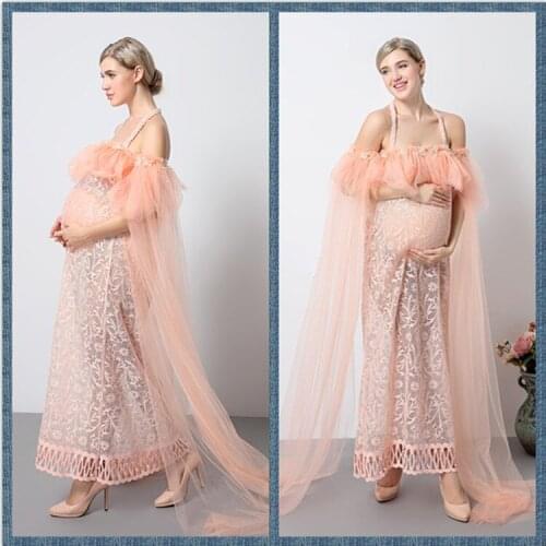 Maternity Photography Props Maternity Dress Pregnancy Photography Dress Sexy Mesh Long Voile Hollow Lace Pregnant Dresses