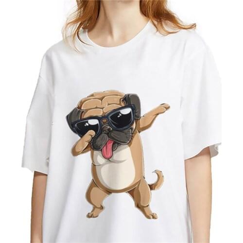 Pug Dog Animal 90s Print Tshirt Women Cotton Funny T-Shirt For Lady Girls hort Sleeve O-neck Casual Top Tee Hipster Tee