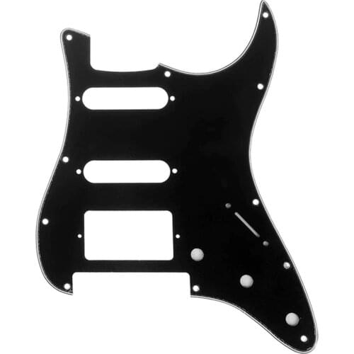Musiclily Pro 11-Hole Strat HSS Guitar Pickguard for American/Mexican Fender Stratocaster Floyd Rose Bridge Cut, 3Ply Black