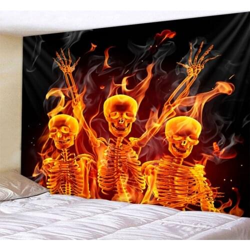 Flame skull tapestry witchcraft wall hanging black psychedelic background cloth mandala tapestry cloth home decoration tapizi