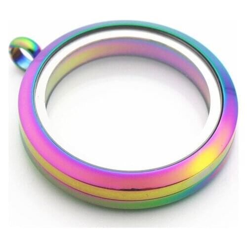 Hot Sale 5pcs/lot 25mm 30mm 316L Stainless Steel Twist Rainbow Living Glass Floating Locket Pendant For Necklace DIY Jewelry