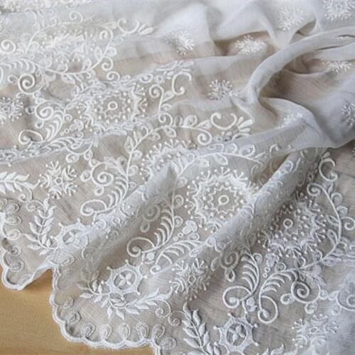 Chiffon Lace Fabrics Double Sides Cotton Embroidered Flower High quality Dress Fabric 110cm Wide