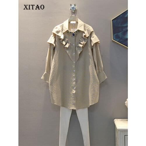 XITAO Plaid Patchwork Ruffles Shirt Women Clothes 2020 Spring New Fashion Loose Plus Size Pleated Match All Blouse XJ4336