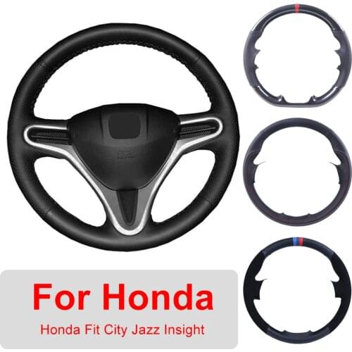 DIY Leather Car Steering Wheel Cover For Honda Fit 2009-2013 City Jazz Insight Auto Interior Customized Steering Wheel Wrap