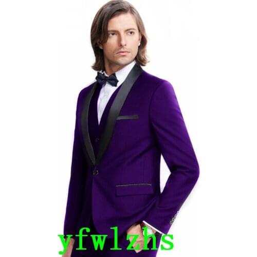 Handsome Groomsmen Shawl Lapel Groom Tuxedos Wedding Dress Men Suits Blazer Prom Dinner (Jacket+Pants+Tie+Vest) A694