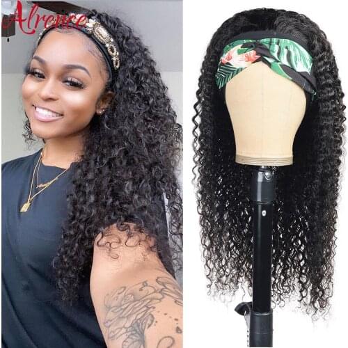 Kinky Curly Headband Wigs 150% Density Human Hair Wig Free Headband Natural Color For Black Women Afro Curl Remy Alrence Hair