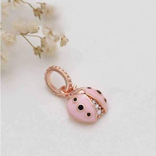 New 925 sterling silver pendant rose gold ladybug charm fit pandora bracelet beads DIY jewelry silver Charms making for women