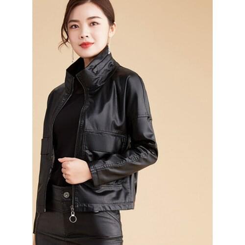 Casual Faux Leather Jacket Women Slim Short Autumn Spring Korean Add Cotton Fashion Zipper Locomotive Leather Jacket Outerwear