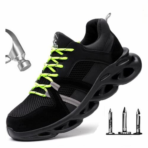 Steel Toe Men Outdoor Anti Slip Protective Work Shoes Boots Mens Puncture Proof Safety Shoes Glow At Night Indestructible Shoes