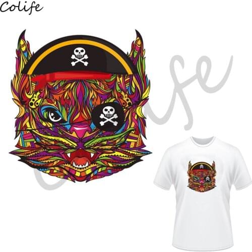 Ironing Transfers Patches Heat Press Stickers for Families Cool Pirate Animals Patch DIY Appliques 22x23.5cm