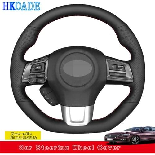 DIY Accessories Hand-stitched Black Genuine Leather Car Steering Wheel Cover For Subaru WRX (STI) Levorg 2015-2019