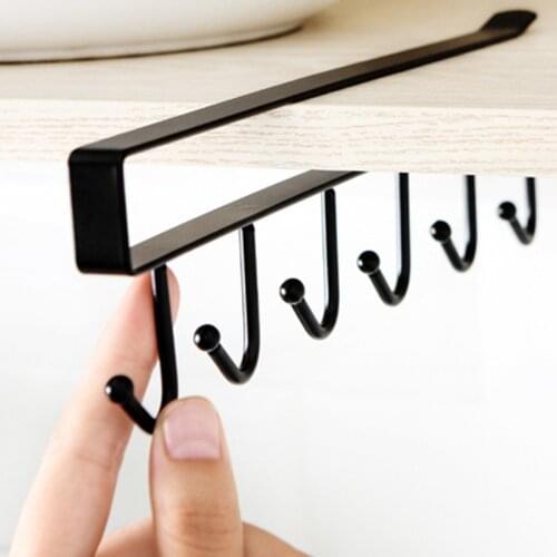 New Hot Fashion 6 Hooks Metal Under Shelf Mug Cup Cupboard Kitchen Organiser Hanging Rack Holder 2021